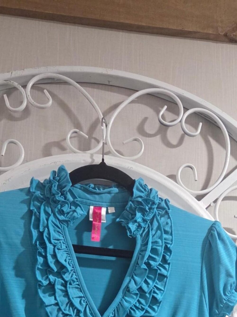 Blue Ruffle Top With Puffy Sleeves - Picture 1 of 3